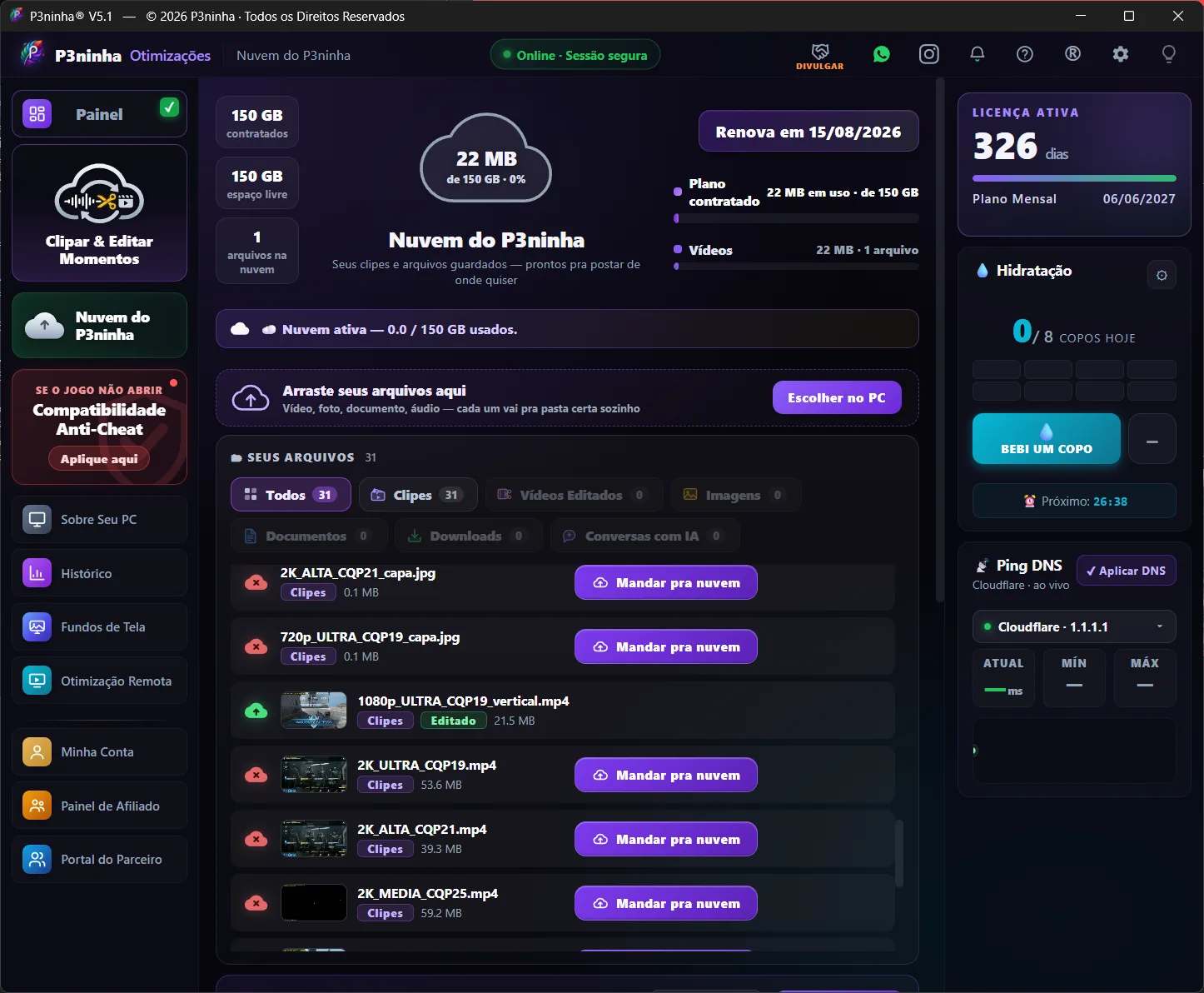 Nuvem do P3ninha v5.1 — clipes, arquivos e backups em um só lugar
